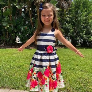 Navy Blue and White striped Dress -5